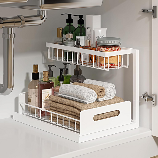 2-Tier Pull-Out Under Sink Organizer – No-Drill Cabinet Storage Rack